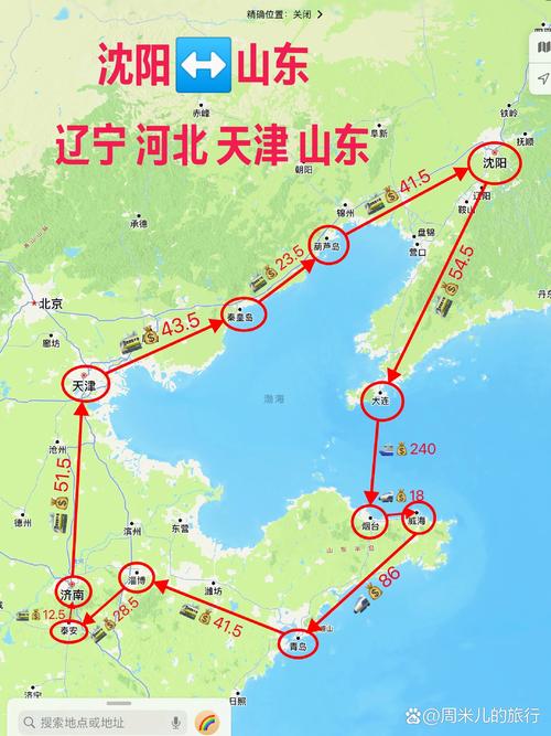 坐标沈阳,大连,葫芦岛,秦皇岛,天津,济南,泰安,淄博,烟台,威海,青岛